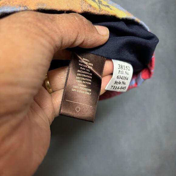 Art To Wear Blazer Patchwork Floral Boho Multicolor Flax Viscose Blend Studded - Picture 10 of 11